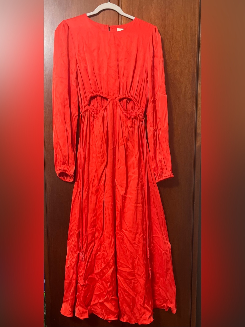 Farm Rio red maxi cut-out dress